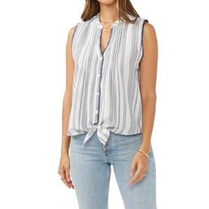 NEW LOVESTITCH yarn-dyed button-down tie front tank top in navy natural